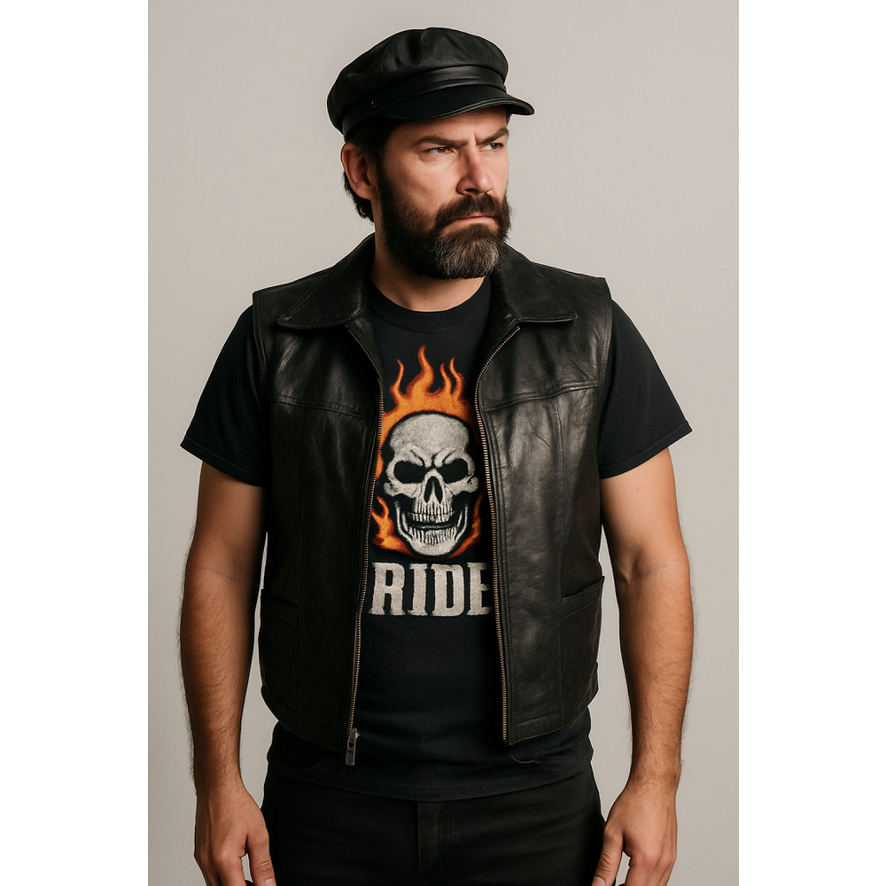 Leather Works Black Leather Vest Biker Moto Style Large
